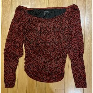 Women’s Express Fall Red Black Animal Leopard Print Sleeveless Blouse Small